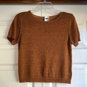 DKNY short sleeve woven scoop neck sweater women’s size S/M